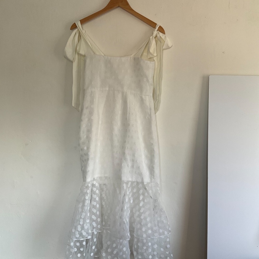 NEW Lovers & Friends Day Keeper Midi Dress S White  Semi Sheer Polka Dot Coquett